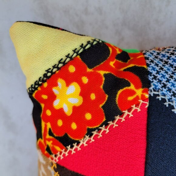 Vintage Crazy Patchwork Throw Pillow 14x14 Polyester Handmade Quilted Embroidery - Picture 8 of 16